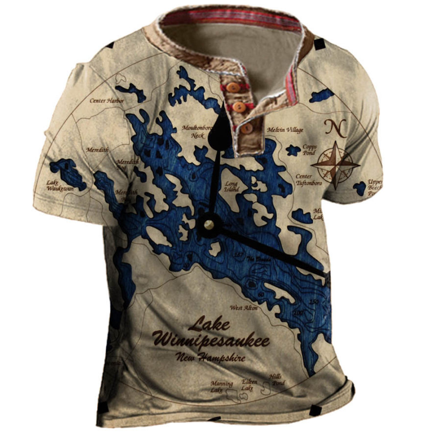 

Men's Clock Henley Short Sleeve T-Shirt
