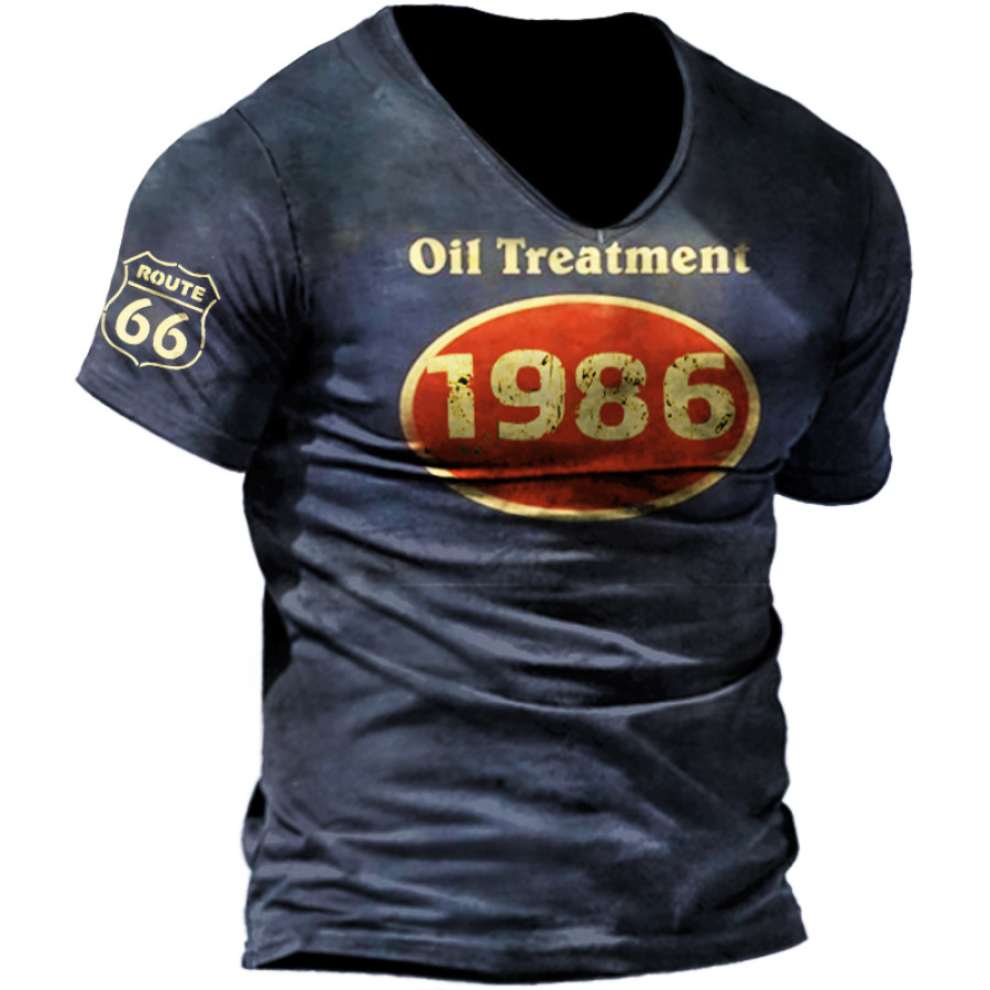 

Retro Route 66 1986 Motorcycle Oil Print Men's Short Sleeve T-Shirt