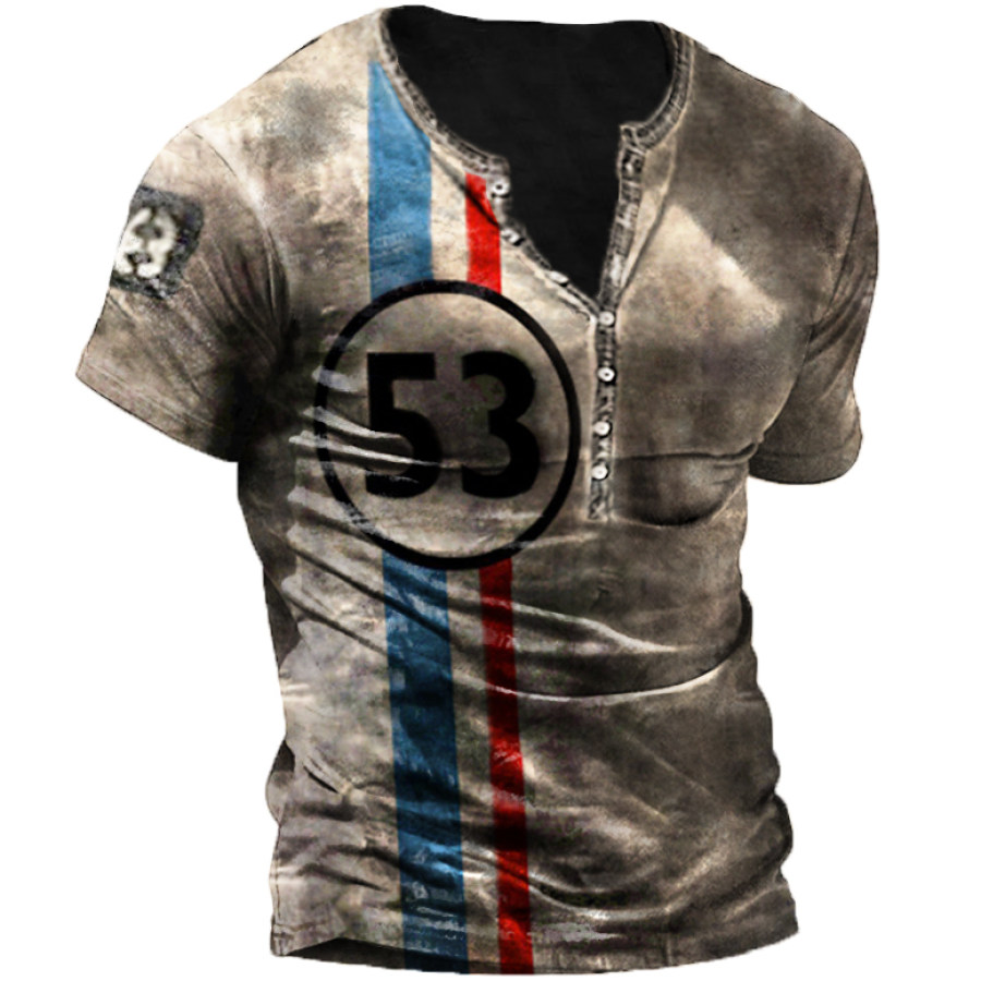 

Men's Outdoor Retro Racing Digital Stripe Print Henley T-Shirt