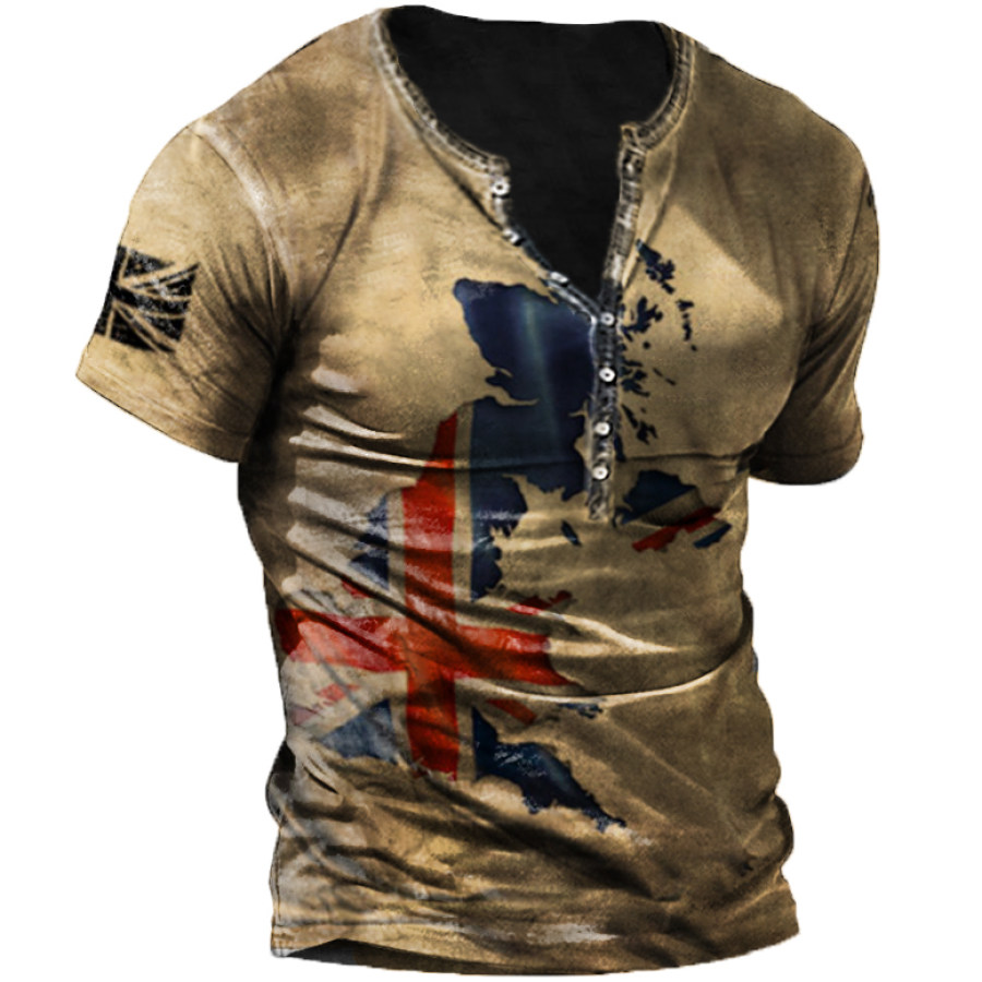 

Men's Outdoor Vintage Union Jack Print Henry T-Shirt