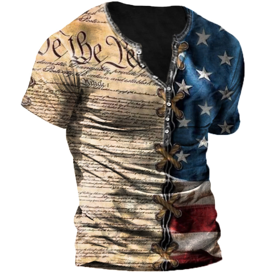 

We The People Men's Outdoor Vintage American Flag Print Henley T-Shirt