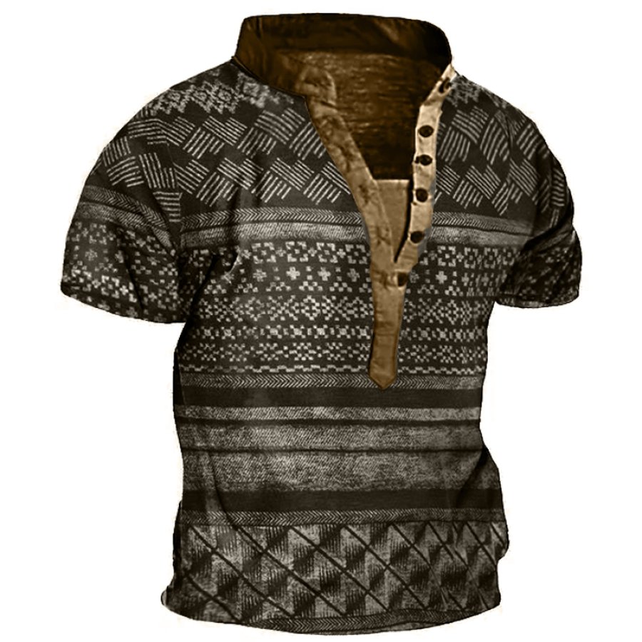 

Men's Ethnic Vintage Print Henley Collar T-Shirt