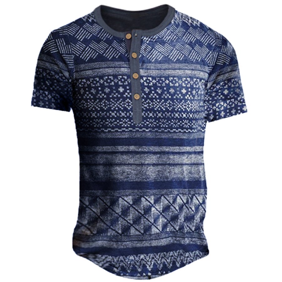 

Men's Ethnic Vintage Print Henley Collar T-Shirt