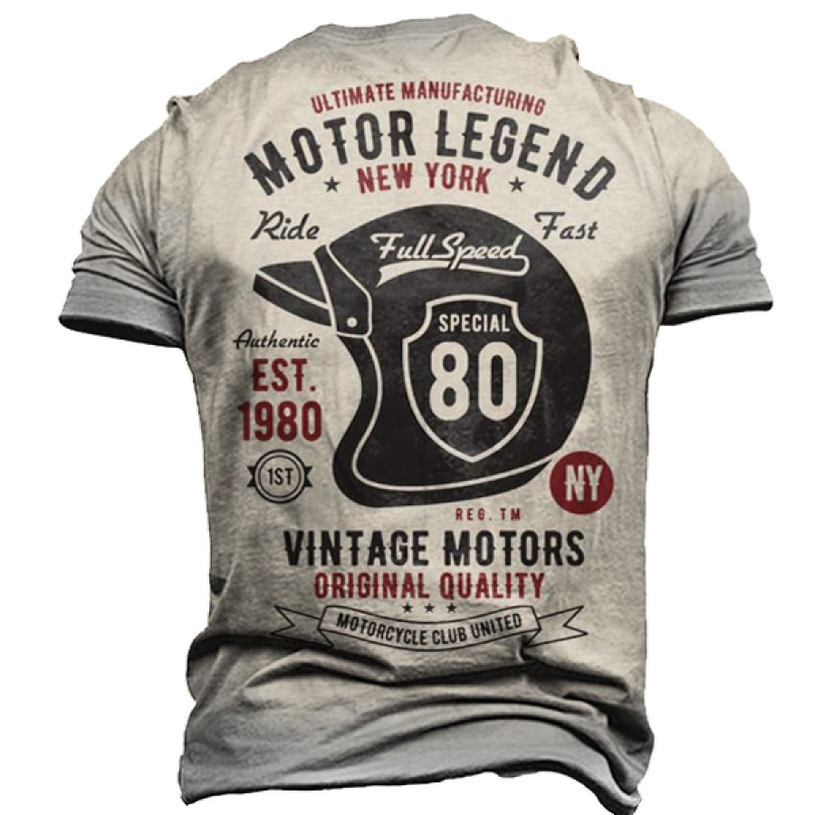 

Retro Motorcycle Print Men's Outdoor Casual Short Sleeve T-Shirt