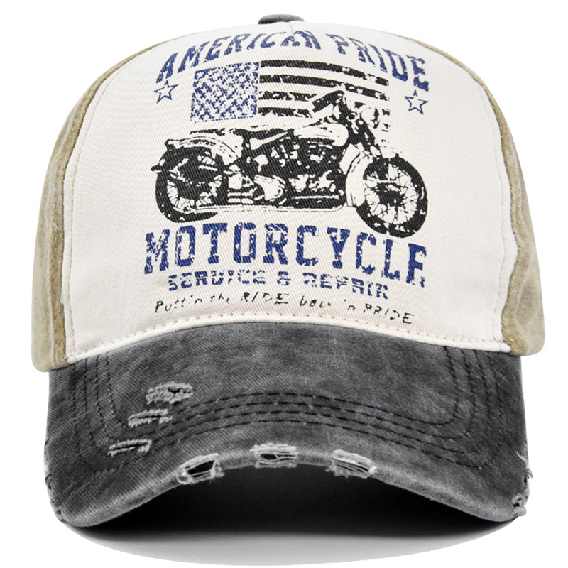 Motorcycle Vintage Print Men's Chic Washed Cotton Sun Hat