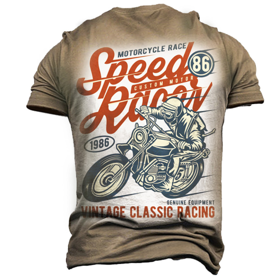 

Классический гоночный мотоцикл Мужская ретро повседневная футболка с коротким рукавом