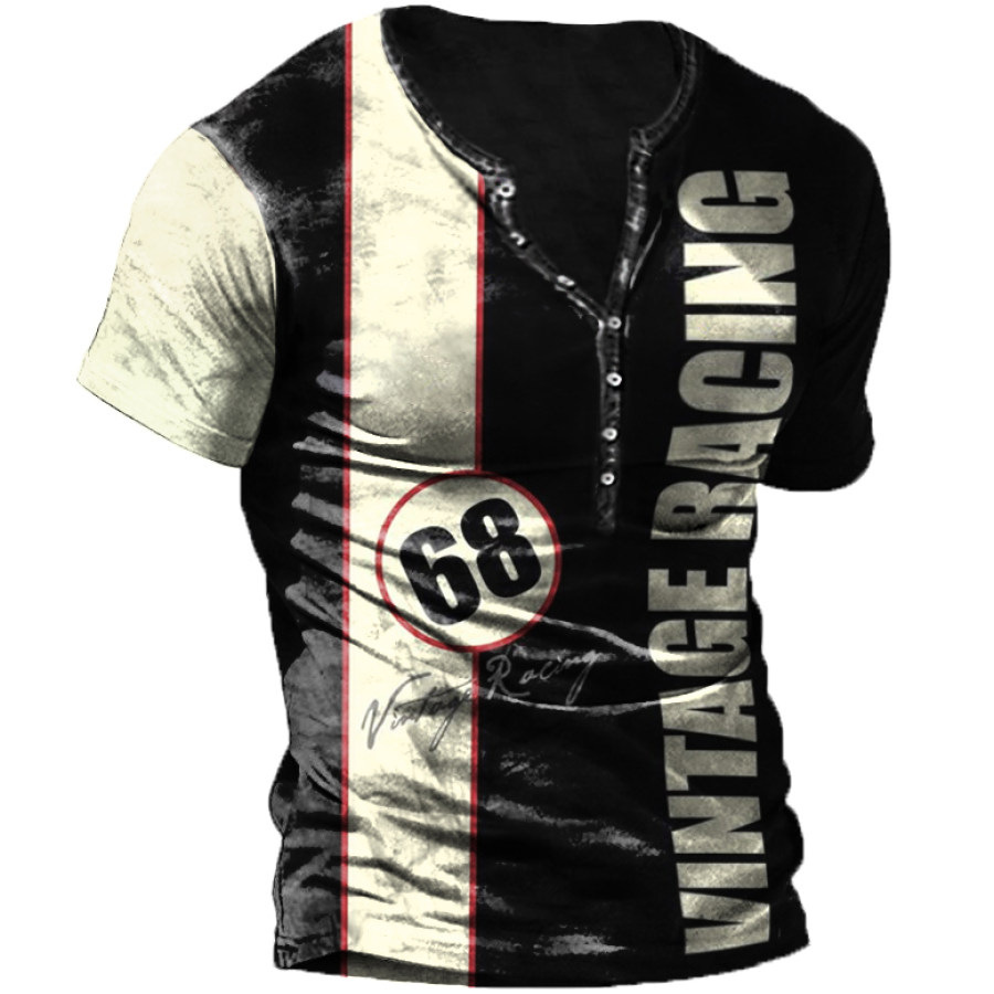 

Men's Outdoor Vintage Racing Stripe Print Henley T-Shirt