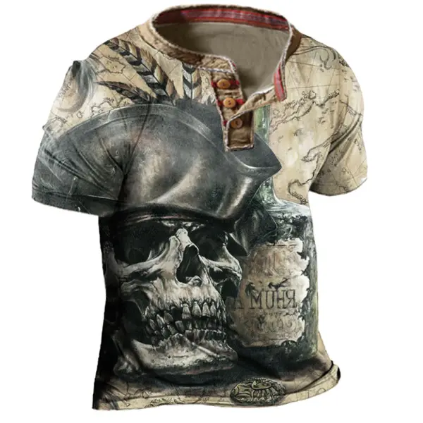 Men's Pirate Henley Short Sleeve T-Shirt - Sanhive.com 