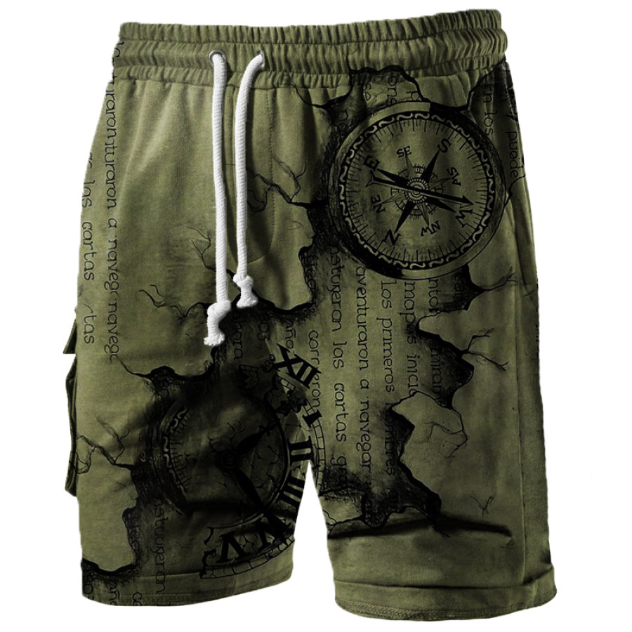 

Men's Vintage Nautical Compass Print Track Shorts