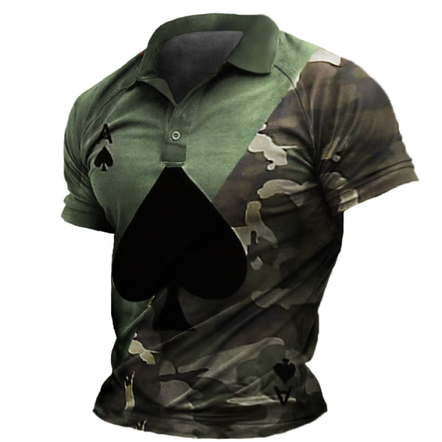 

Men's Outdoor Camo Panel Ace Of Spades Print POLO Shirt