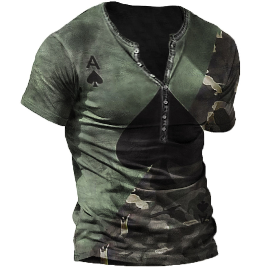 

Men's Outdoor Camo Panel Ace Of Spades Print T-Shirt