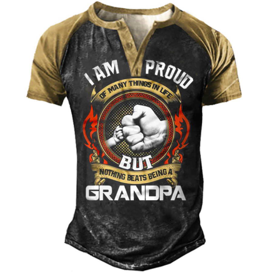 

I Am Proud Grandpa Men's Outdoor Print Henley T-Shirt