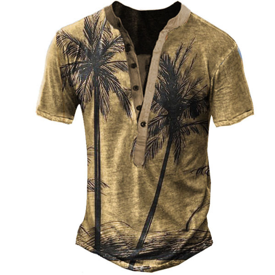 

Men's Beach Coconut Tree Henley Short Sleeve T-Shirt