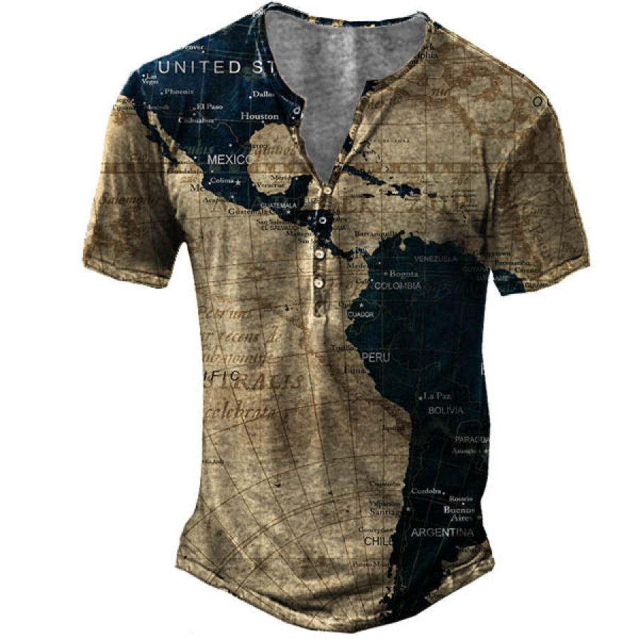 

Men's Map Henley Short Sleeve T-Shirt