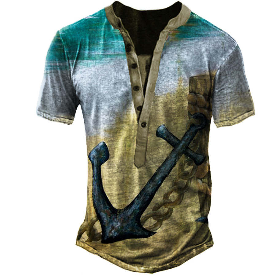 

Men's Anchor Beach Print Henley T-Shirt