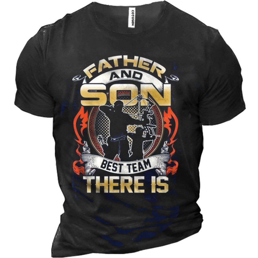 

There Is Father And Son Best Team Men's Vintage Print Cotton T-Shirt