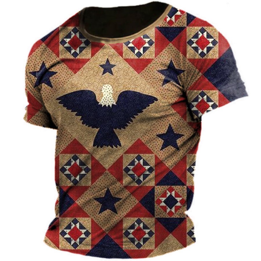 

Men's Vintage Ethnic Eagle Totem Print T-Shirt