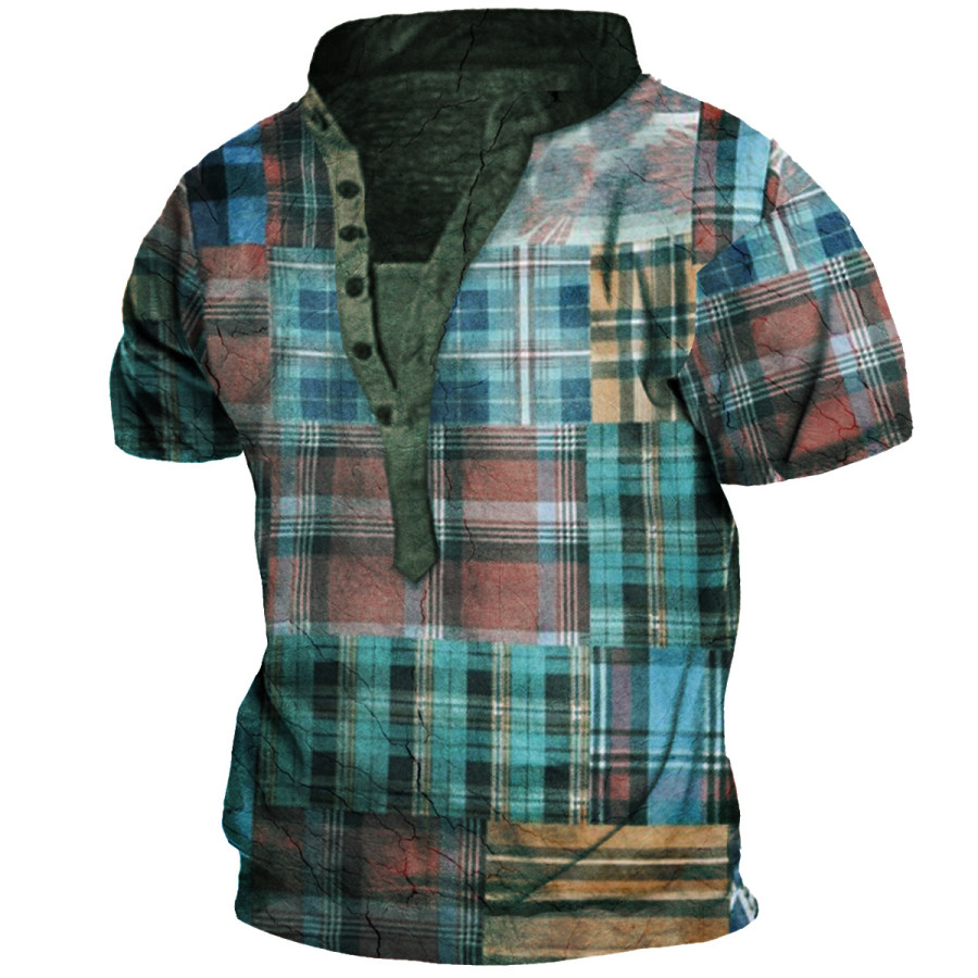 

Men's Retro Plaid Western Style Henley Shirt