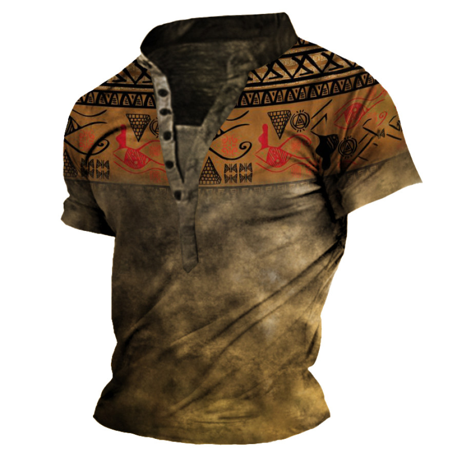 

Men's Retro Plaid Western Style Patchwork Henley Shirt