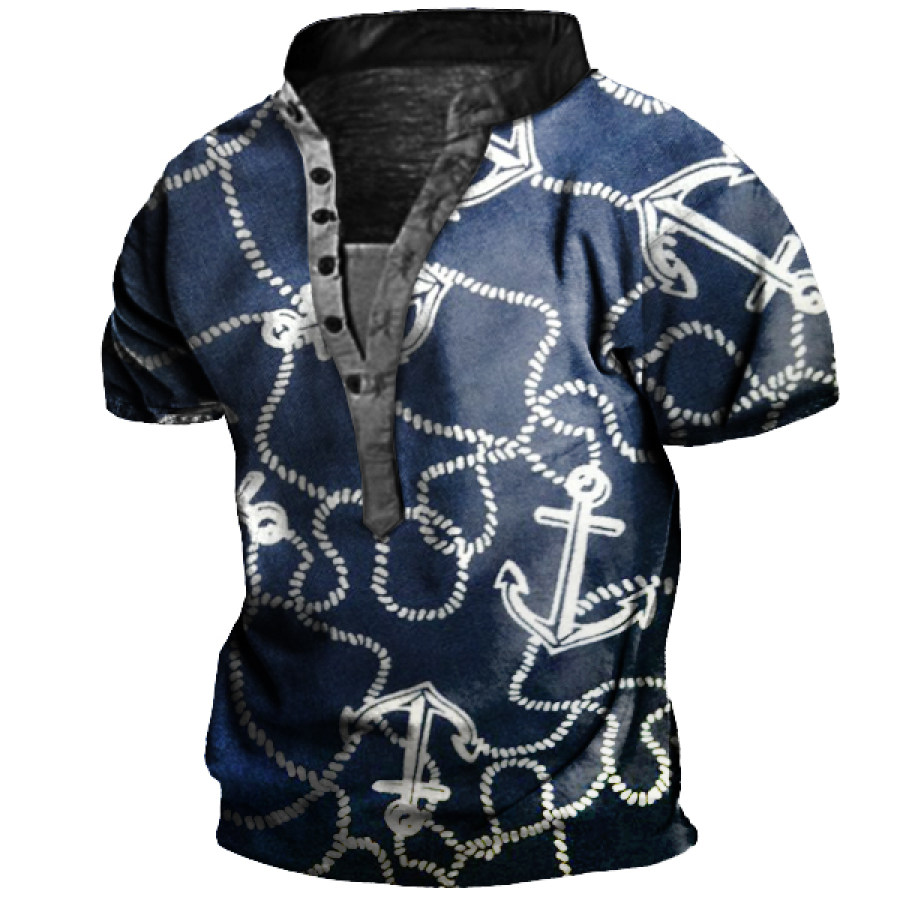 

Men's Outdoor Anchor Print Henley Collar T-Shirt