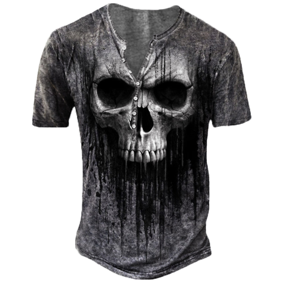 

Men's Vintage Outdoor Skull Print Henley Shirt