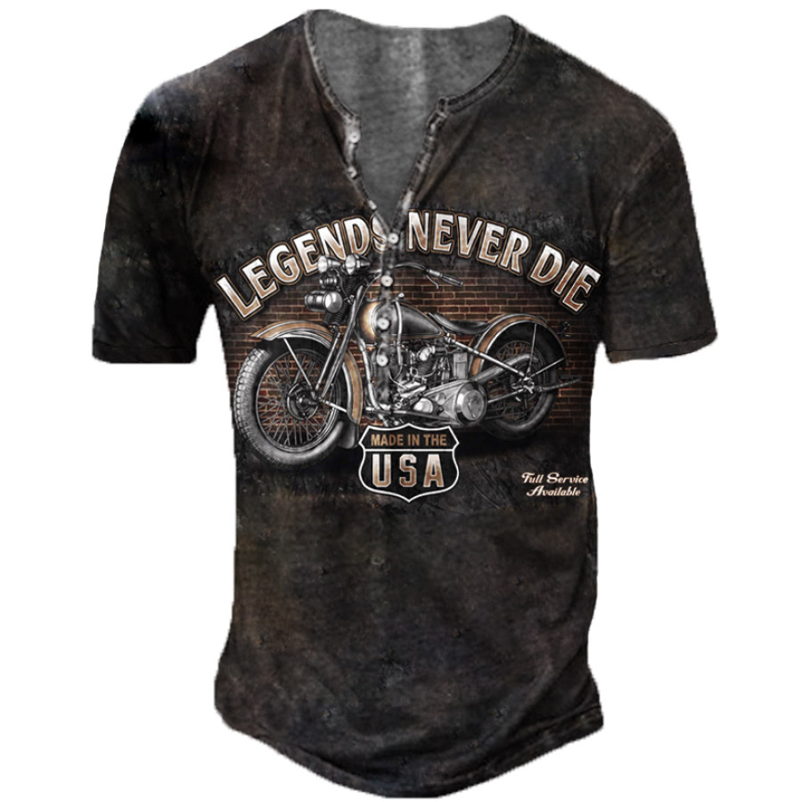 

Men's Outdoor Vintage Motorcycle Print Henley Shirt