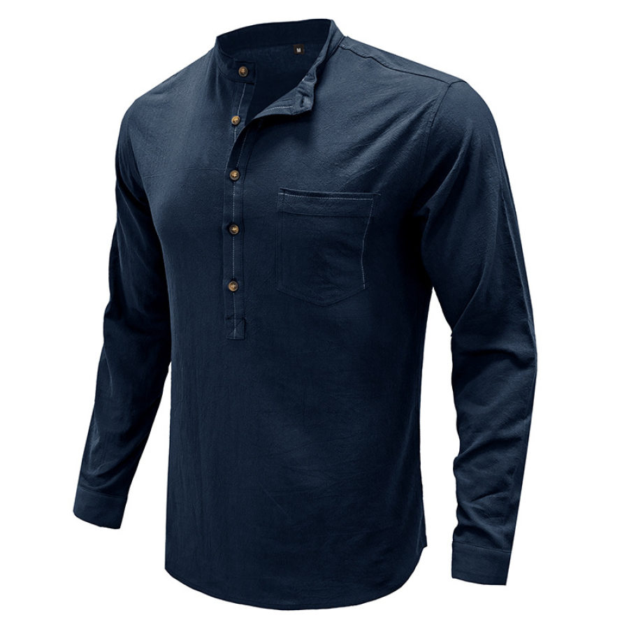 

Chemise à Col Henley Vintage En Coton Et Lin Respirant Pour Homme