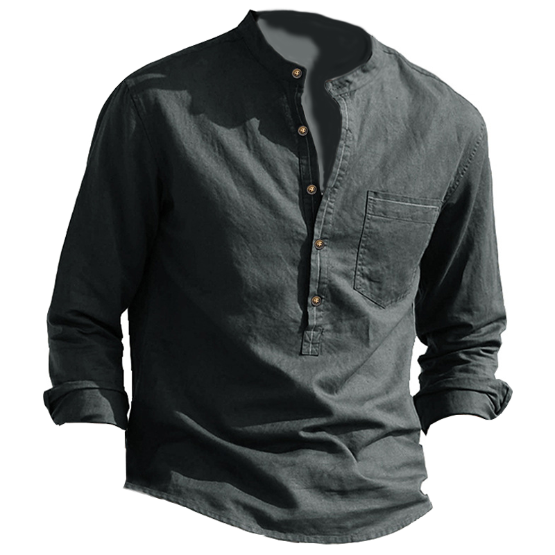 Men's Vintage Breathable Cotton Chic Linen Henley Collar Shirt