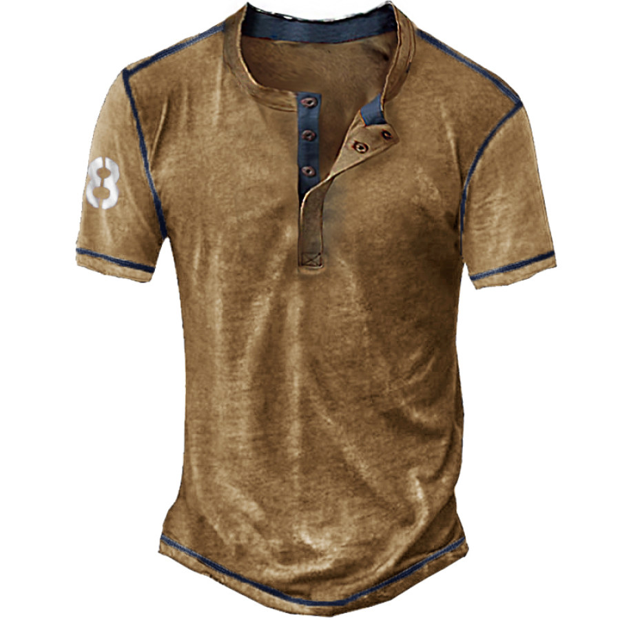 

Men's Vintage Contrast Color Classic Henley Shirt
