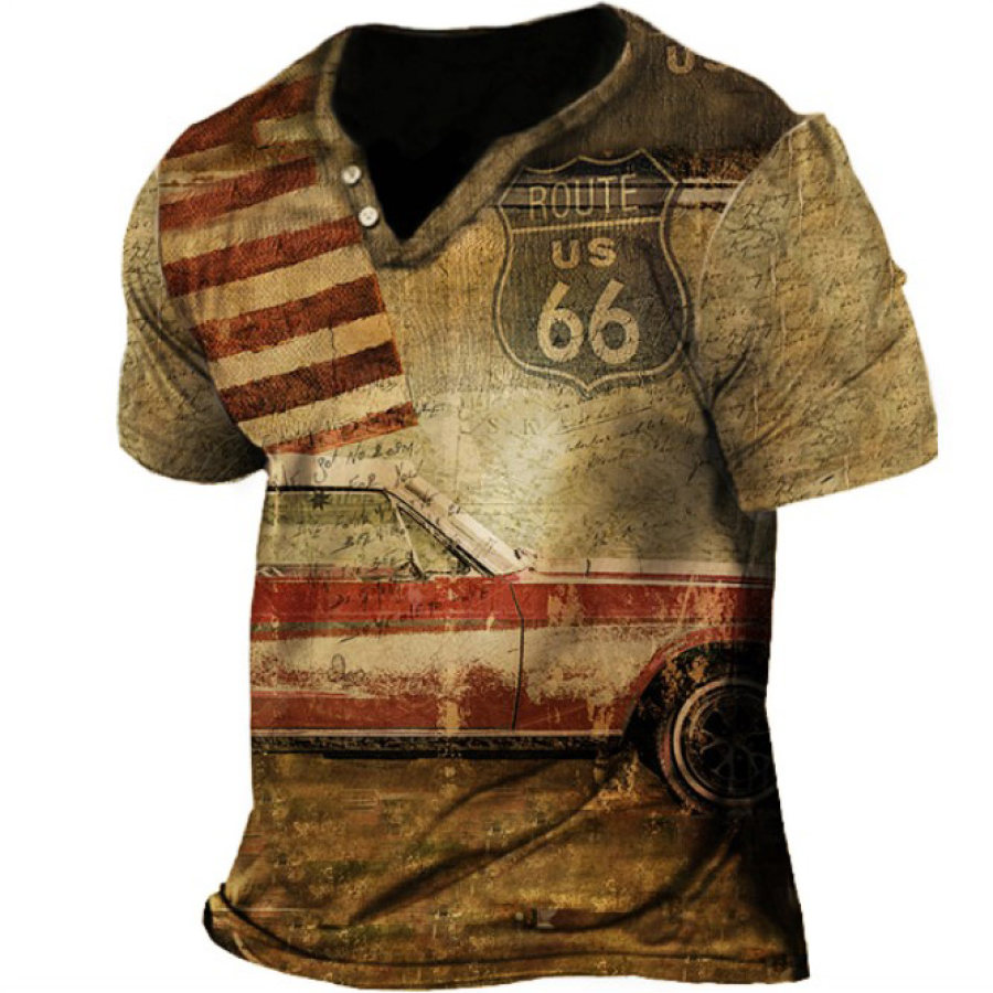 

Men's Vintage Route 66 Car Print T-Shirt