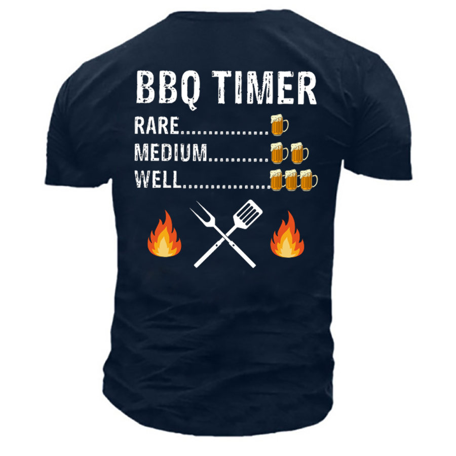 BBQ Timer Beer Men's Print Cotton T-Shirt