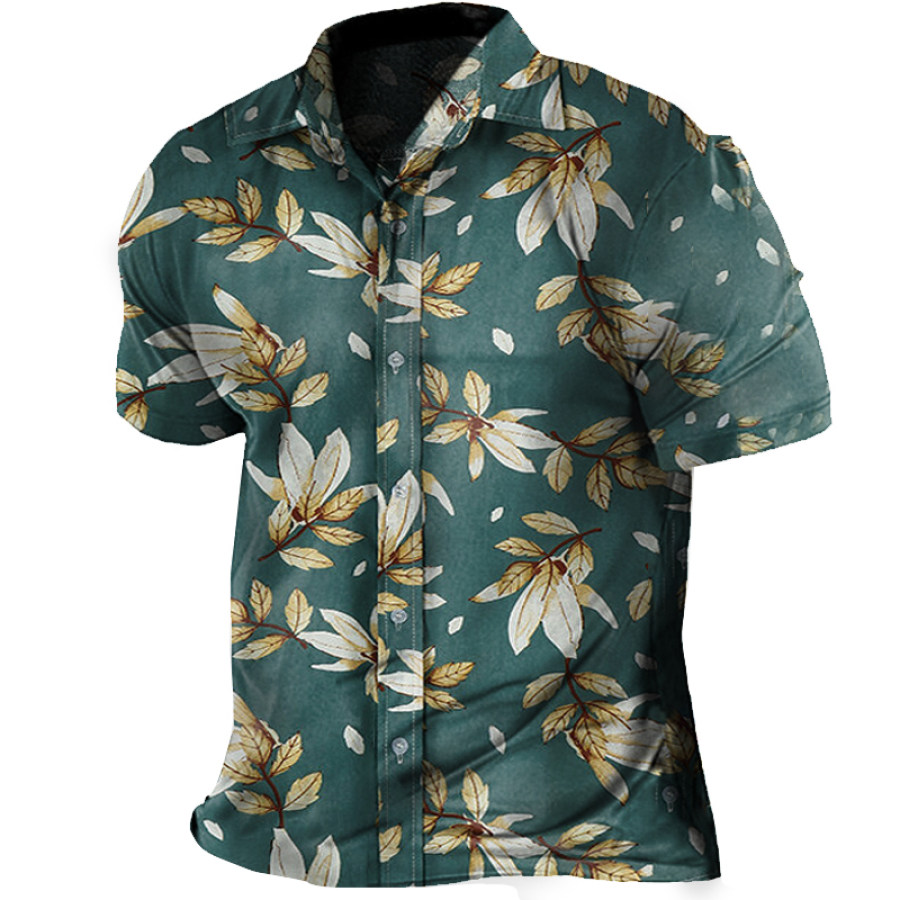 

All Over Leaf Print Button Up Mens Short Sleeve Shirts