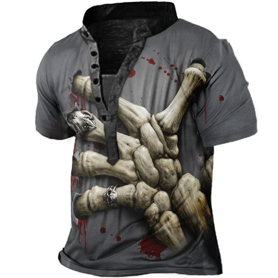 

Men's Vintage Blood Drop Finger Print Short Sleeve Henley T-Shirt