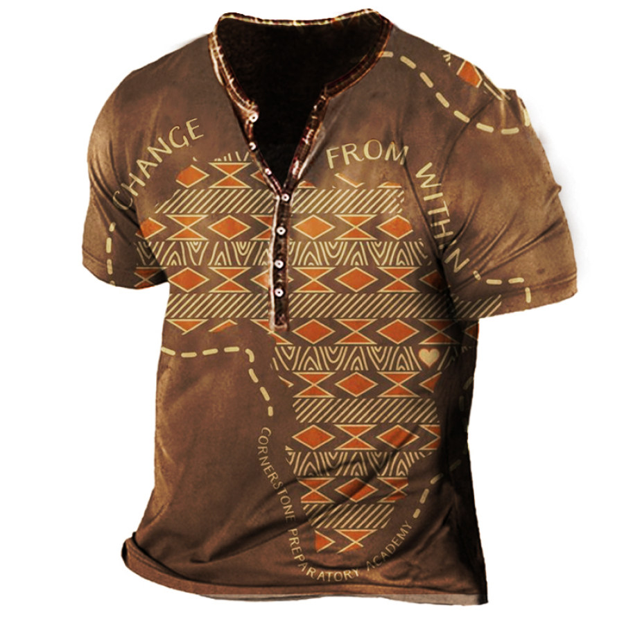 

Men's Ethnic Totem Map Outdoor Travel Henley Collar T-Shirt