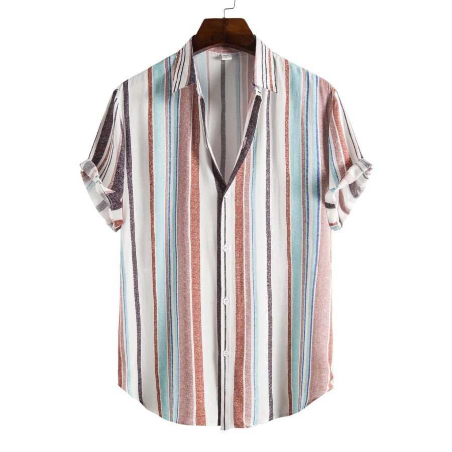 

Men's Striped Beach Short Sleeve Shirt