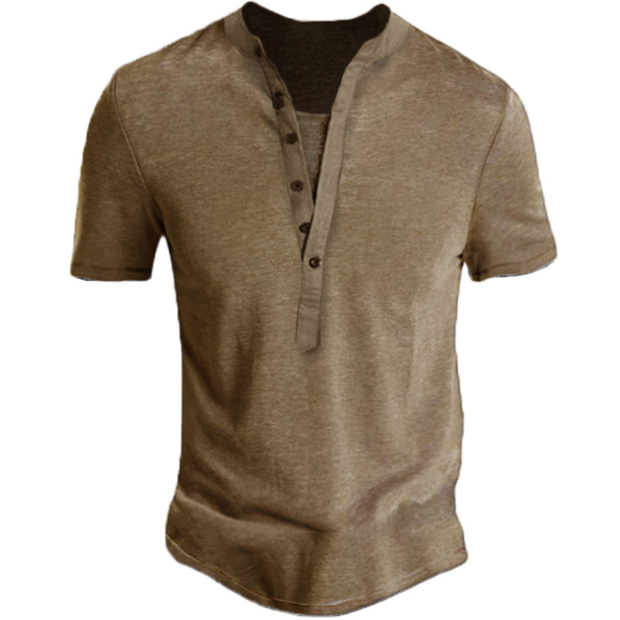 

Men's Vintage Casual Solid Color Comfortable Cotton Henley T-Shirt