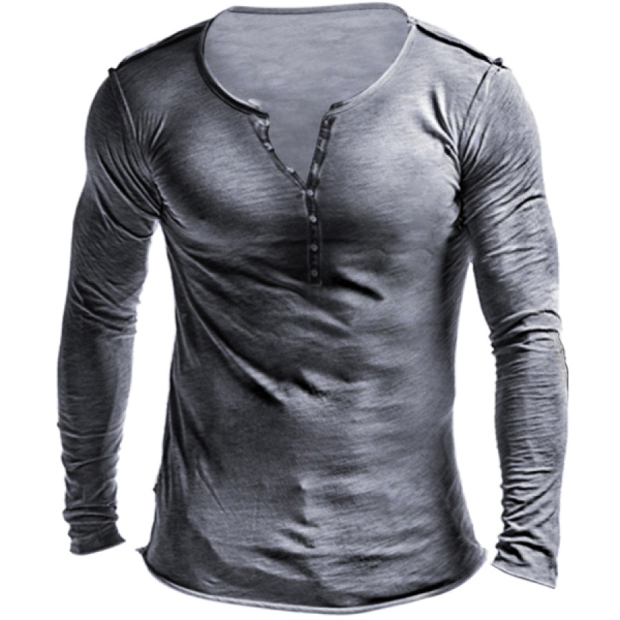 

Men's Casual Solid Color Comfortable Cotton Long Sleeve Henley T-Shirt