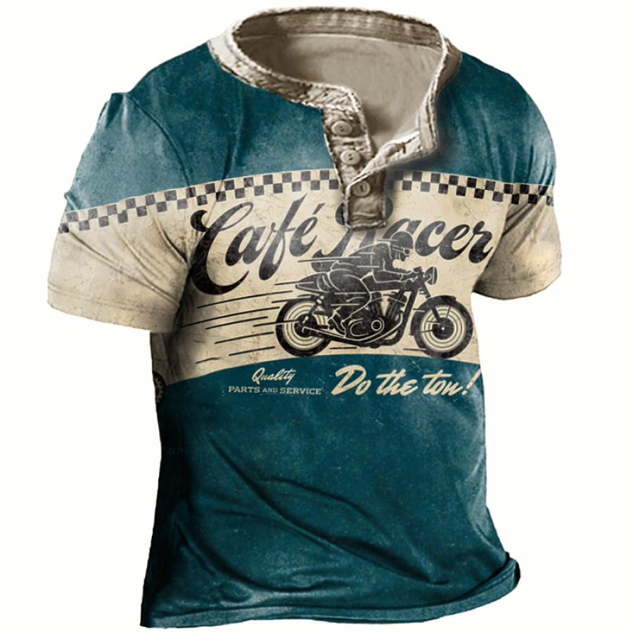 

Men's Outdoor Motorcycle Vintage Racing Print Henry T-Shirt