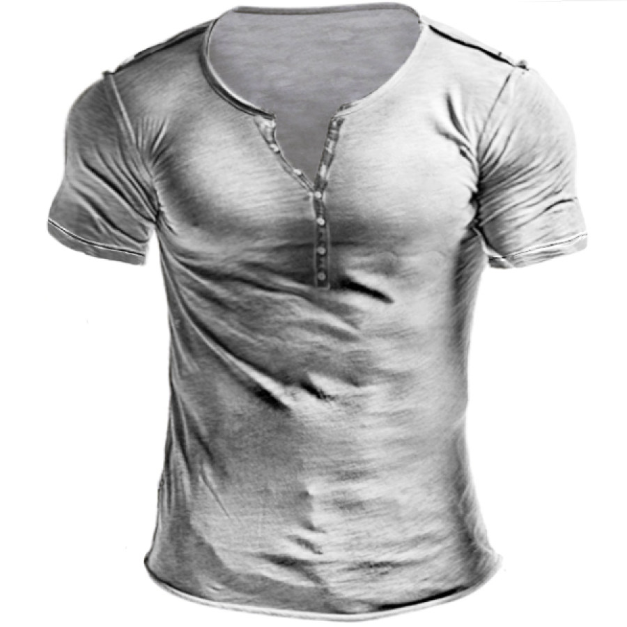 

Men's Vintage Casual Solid Color Comfortable Cotton Henley T-Shirt