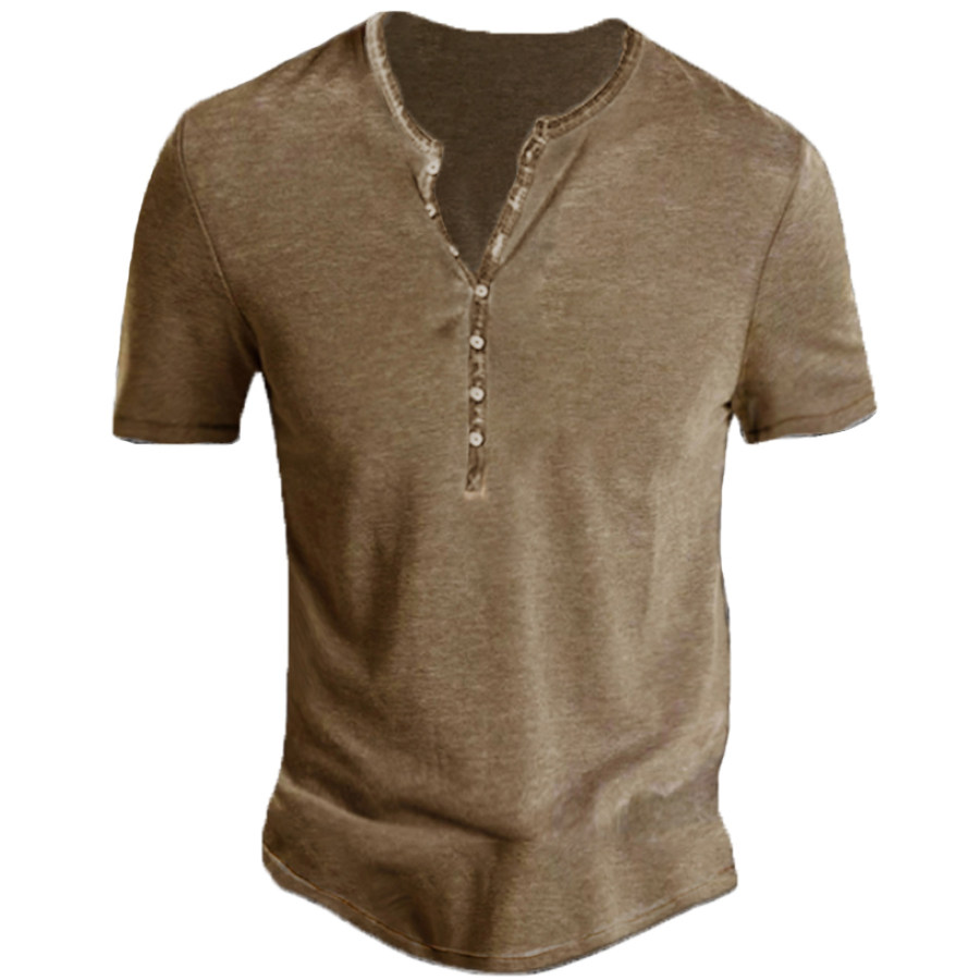 

Men's Casual Comfortable Cotton Short Sleeve Henley T-Shirt