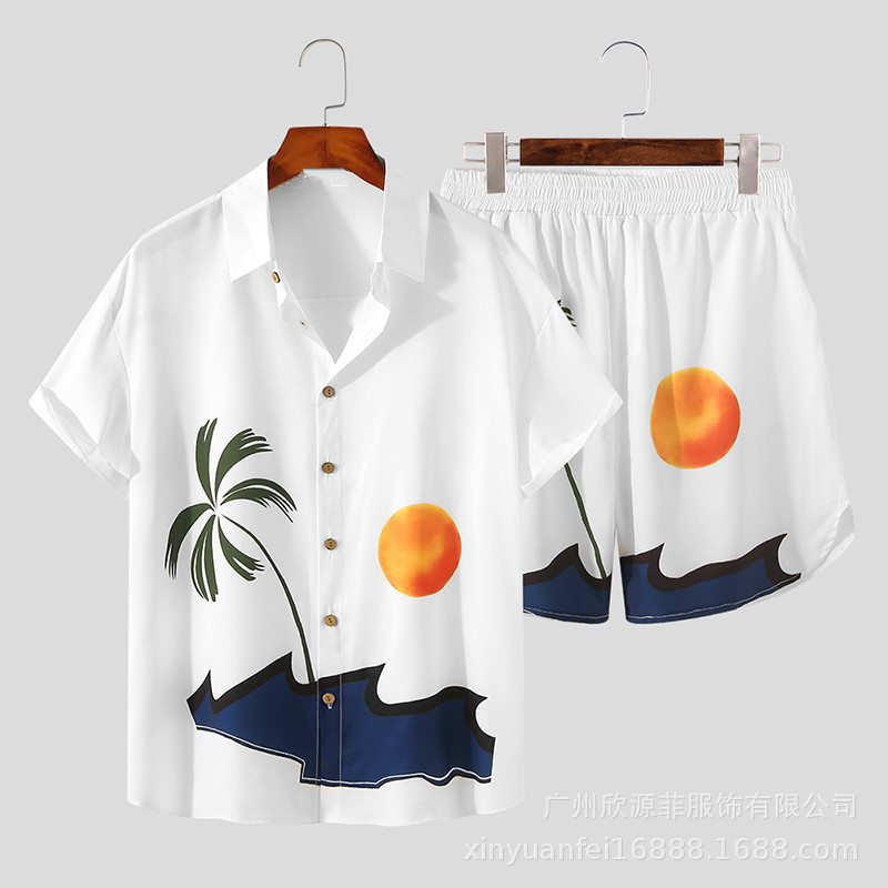 Men's Coconut Beach Short Sleeve Chic Shirt Shorts Set