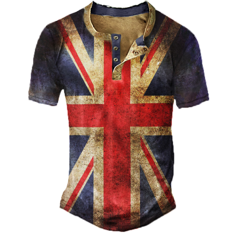 

Men's Outdoor Vintage British Flag Print Henley Shirt