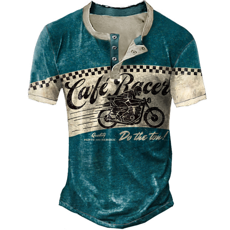 Men's Outdoor Vintage Motorcycle Print Chic Henley Shirt