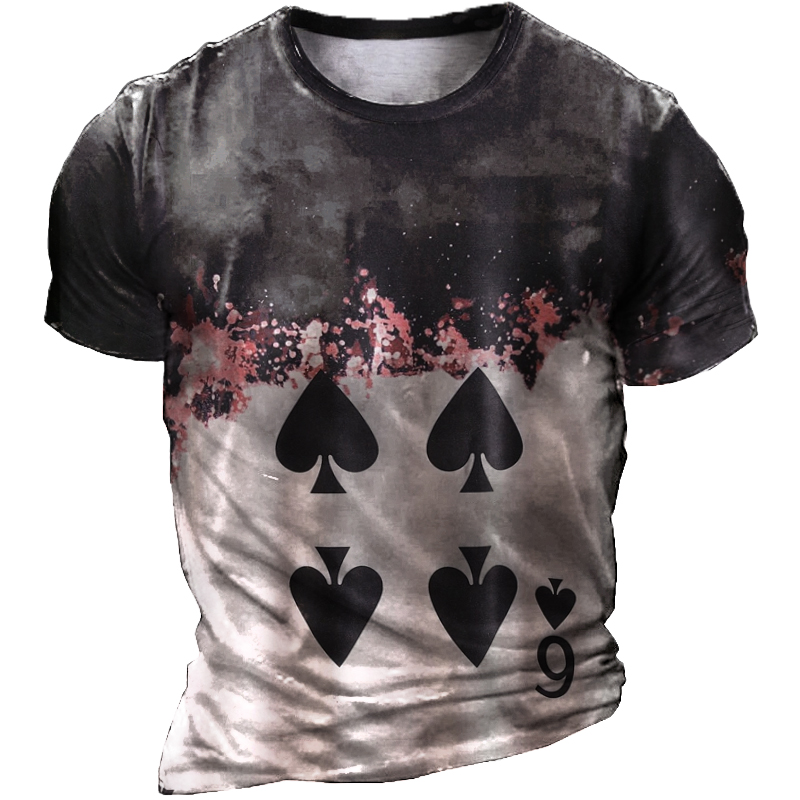 Men's Playing Cards Gradient Print Chic T-shirt
