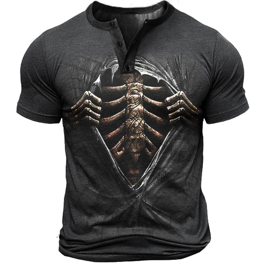 

Men's Fun Skeleton Graphic Print Henley Collar T-Shirt