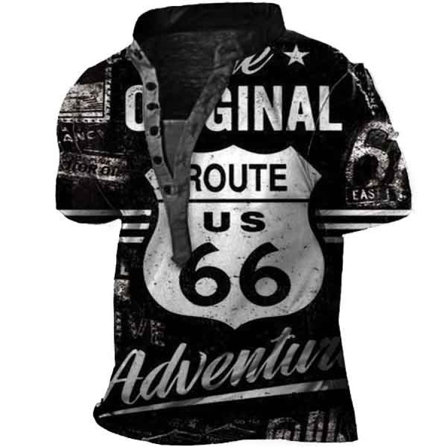 

Men's Route 66 Henley Short Sleeve T-Shirt