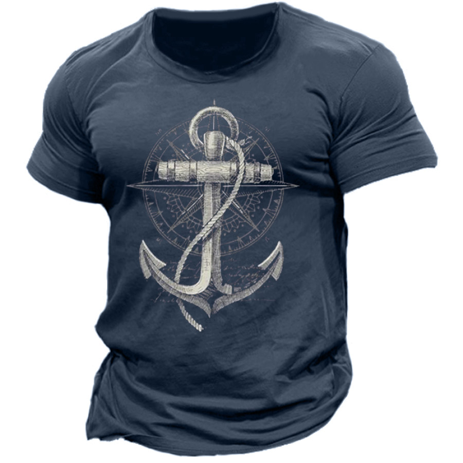 

Herren-T-Shirt Mit Anchor-Kompass-Grafik Und Marineblauem Baumwolldruck