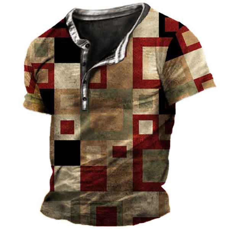 

Men's Plaid Henley Short Sleeve T-Shirt