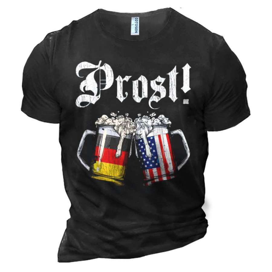 

Prost Beer German American Flag Men's Cotton Mug T-Shirt