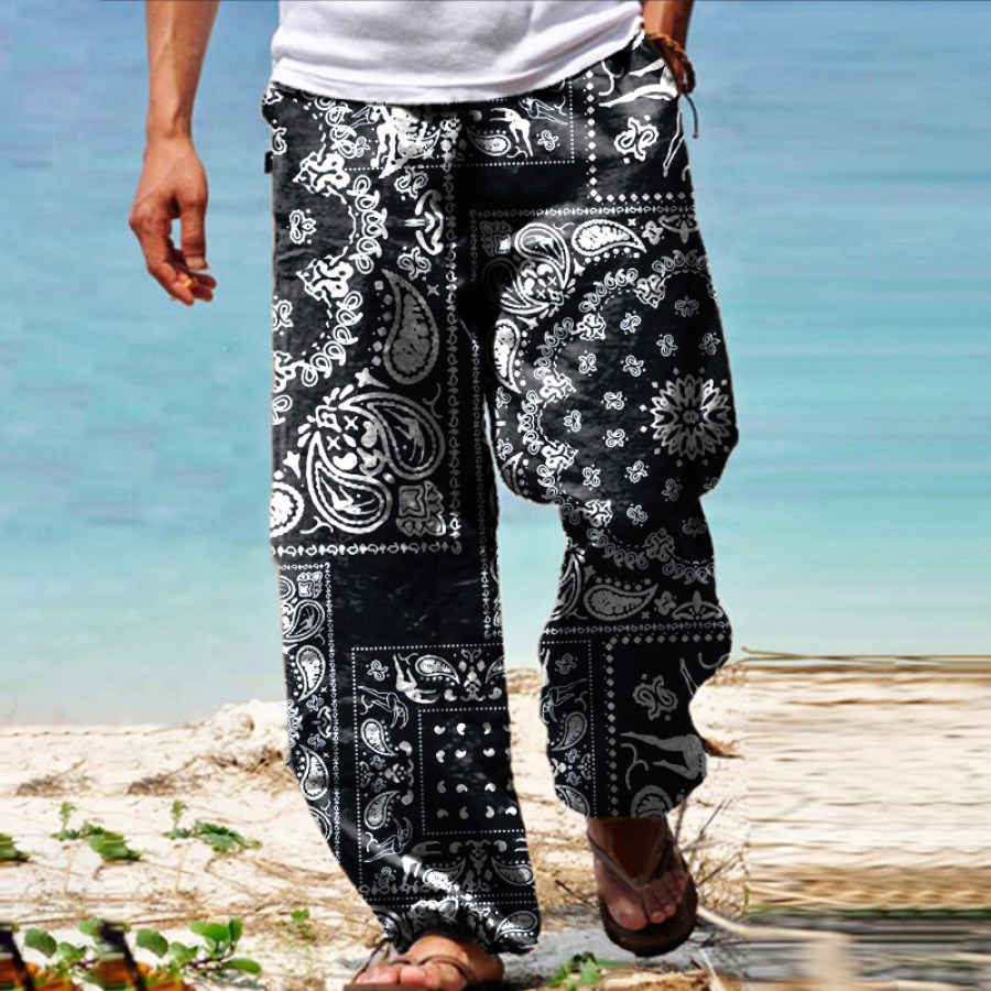 

Men's Fashion Cashew Flower Print Casual Trousers